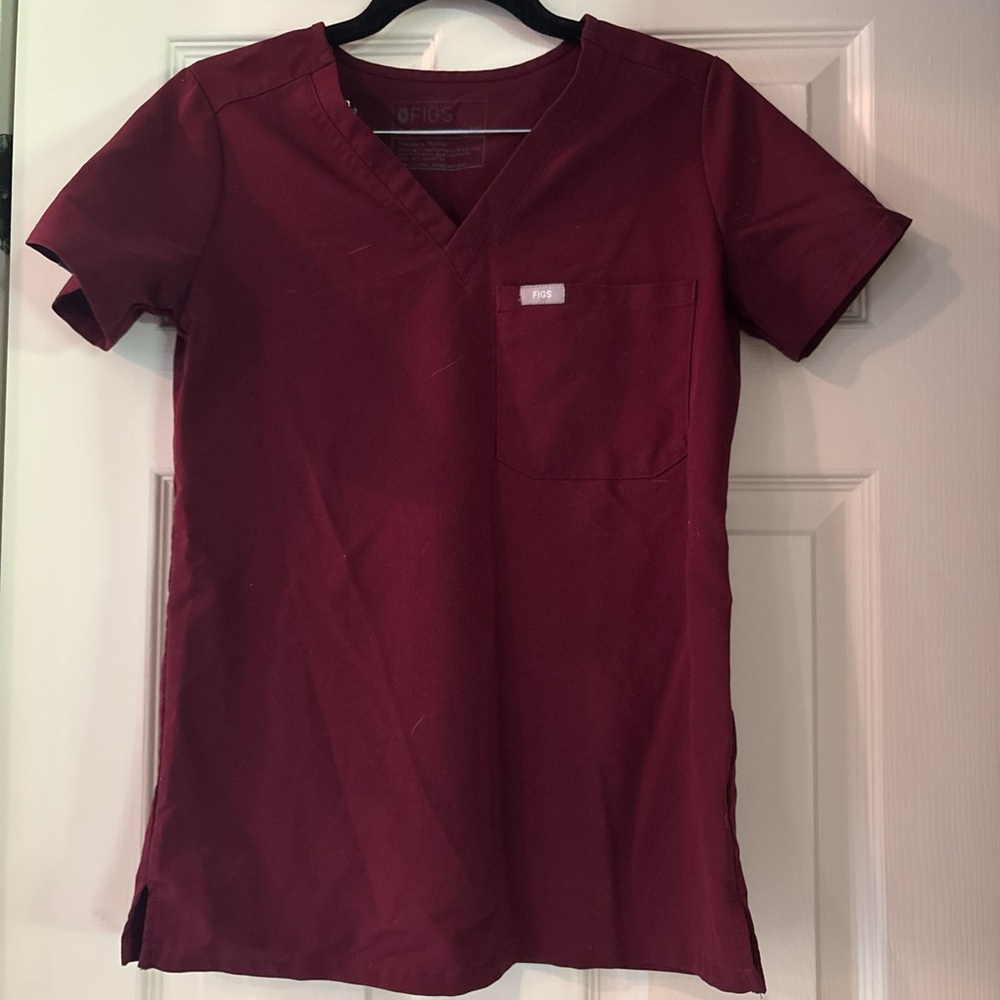 Figs Maroon V-Neck Scrub Top